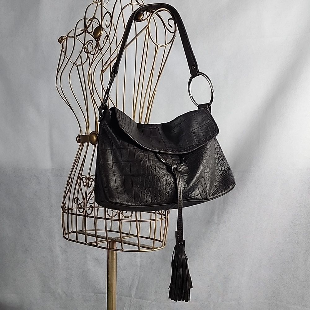 Vintage Leather Alligator Croc Silver Rings  Fringed Bag